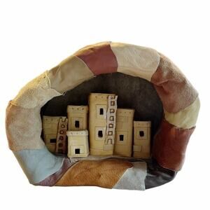 Vintage Leather Hand Made Anasazi Village Signed  10” x 8” x 5"